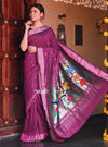 Dhun ~ Authentic Handloom Cotton Paithani in Wine Color with Silver Zari and Parrots Pallu - verymuchindian.com