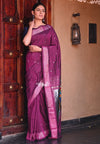 Dhun ~ Authentic Handloom Cotton Paithani in Wine Color with Silver Zari and Parrots Pallu - verymuchindian.com