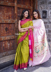 Dhun Bestseller ~ Authentic Handloom Cotton Paithani in Subtle Light Pink Color With Traditional Asawali Pallu, High Quality Cotton - verymuchindian.com