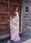 Dhun Bestseller ~ Authentic Handloom Cotton Paithani in Subtle Light Pink Color With Traditional Asawali Pallu, High Quality Cotton - verymuchindian.com