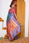 EXCLUSIVE! Authentic Dual Tone Powder Blue Paithani With Most Traditional Double Pallu (By Govt Certified Weavers) - verymuchindian.com