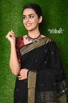 Exclusive Cotton Handloom Paithani - Black Colour with Designer 3 Parrots Pallu - verymuchindian.com