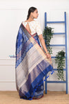EXCLUSIVE! Handloom Desi Tussar Silk Royal Blue Saree With HandBlock Print - verymuchindian.com
