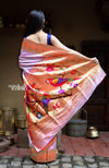 Exclusive Muniya Border - Authentic Handloom Pure Silk Muniya Border Paithani - Beautiful Lavender with 3 Parrots Pallu (High Quality Silk) - verymuchindian.com
