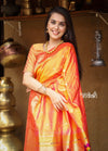 Exclusive Muniya Border - Authentic Handloom Pure Silk Muniya Border Paithani with Exclusive Pallu and Buttis - Dual Tone Beautiful Orange Pink - verymuchindian.com