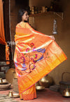 Exclusive Muniya Border - Authentic Handloom Pure Silk Muniya Border Paithani with Exclusive Pallu and Buttis - Dual Tone Beautiful Orange Pink - verymuchindian.com