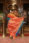 Exclusive Muniya Border - Authentic Handloom Pure Silk Muniya Border Paithani With Peacock Pallu - Dual Tone Blue Green - verymuchindian.com