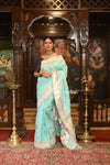 Exclusive Muniya Border - Authentic Handloom Pure Silk Muniya Border Paithani With Peacock Pallu - Electric Blue - verymuchindian.com