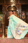 Exclusive Muniya Border - Authentic Handloom Pure Silk Muniya Border Paithani With Peacock Pallu - Electric Blue - verymuchindian.com