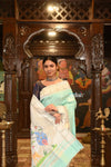 Exclusive Muniya Border - Authentic Handloom Pure Silk Muniya Border Paithani With Peacock Pallu - Electric Blue - verymuchindian.com
