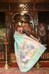 Exclusive Muniya Border - Authentic Handloom Pure Silk Muniya Border Paithani With Peacock Pallu - Electric Blue - verymuchindian.com