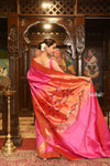 Exclusive Muniya Border - Authentic Handloom Pure Silk Muniya Border Paithani With Peacock Pallu~ Most Traditional Perfect Pink ( Available in parrot pallu ) - verymuchindian.com