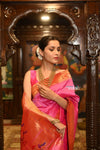Exclusive Muniya Border - Authentic Handloom Pure Silk Muniya Border Paithani With Peacock Pallu~ Most Traditional Perfect Pink ( Available in parrot pallu ) - verymuchindian.com