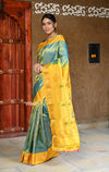 Exclusive Rajsi~ Pure Silk Handloom - Maharani Paithani in Elegant Teal Blue with Rich Sunshine Yellow Silk Border - verymuchindian.com