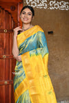 Exclusive Rajsi~ Pure Silk Handloom - Maharani Paithani in Elegant Teal Blue with Rich Sunshine Yellow Silk Border - verymuchindian.com
