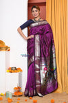 EXCLUSIVE! Traditional Handloom Wine Paithani With Intricate Silver Zari Weave (Shipping in 7 days) (By Govt Certified Weavers) - verymuchindian.com