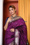 EXCLUSIVE! Traditional Handloom Wine Paithani With Intricate Silver Zari Weave (Shipping in 7 days) (By Govt Certified Weavers) - verymuchindian.com