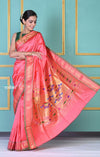 EXCLUSIVE! Traditional Pretty Powder Peach Pure Silk Double Pallu Paithani With Designer Peacocks Pallu (By Govt Certified Weavers) - verymuchindian.com