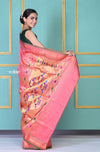 EXCLUSIVE! Traditional Pretty Powder Peach Pure Silk Double Pallu Paithani With Designer Peacocks Pallu (By Govt Certified Weavers) - verymuchindian.com