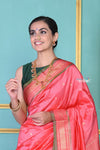 EXCLUSIVE! Traditional Pretty Powder Peach Pure Silk Double Pallu Paithani With Designer Peacocks Pallu (By Govt Certified Weavers) - verymuchindian.com