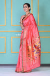 EXCLUSIVE! Traditional Pretty Powder Peach Pure Silk Double Pallu Paithani With Designer Peacocks Pallu (By Govt Certified Weavers) - verymuchindian.com