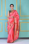 EXCLUSIVE! Traditional Pretty Powder Peach Pure Silk Double Pallu Paithani With Designer Peacocks Pallu (By Govt Certified Weavers) - verymuchindian.com