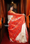 Exclusive Triple Muniya - Authentic Handloom Pure Silk Triple Muniya Border Paithani - Off White with Zari Checks all over Saree(High Quality Silk) - verymuchindian.com