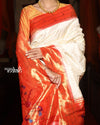 Exclusive Triple Muniya - Authentic Handloom Pure Silk Triple Muniya Border Paithani - Off White with Zari Checks all over Saree(High Quality Silk) - verymuchindian.com