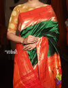 Exclusive Triple Muniya Border Paithani- Authentic Handloom Pure Silk Triple Muniya with Parrots Pallu - Zari Stripes (High Quality Silk) - verymuchindian.com