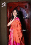 Handloom Cotton Silk Ilkal Saree with Pure Resham Pallu - Coral with Rose Pink Border - verymuchindian.com