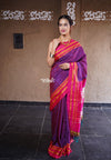 Handloom Cotton Silk Ilkal Saree with Pure Resham Pallu - Dual Tone Purple with Pink Border - verymuchindian.com