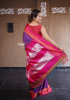 Handloom Cotton Silk Ilkal Saree with Pure Resham Pallu - Dual Tone Purple with Pink Border - verymuchindian.com