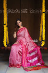 Handloom Cotton Viscose Ilkal Saree with Pure Resham Pallu - Baby Pink with Rose Pink Border - verymuchindian.com