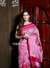 Handloom Cotton Viscose Ilkal Saree with Pure Resham Pallu - Baby Pink with Rose Pink Border - verymuchindian.com