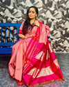 Handloom Cotton Viscose Ilkal Saree with Pure Resham Pallu - Baby Pink with Rose Pink Border - verymuchindian.com