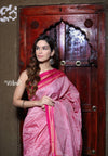 Handloom Cotton Viscose Ilkal Saree with Pure Resham Pallu - Baby Pink with Rose Pink Border - verymuchindian.com