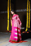 Handloom Cotton Viscose Ilkal Saree with Pure Resham Pallu - Baby Pink with Rose Pink Border - verymuchindian.com