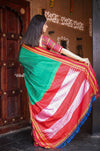 Handloom Cotton Viscose Ilkal Saree with Pure Resham Pallu - Dark Green with Red Border - verymuchindian.com
