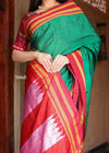 Handloom Cotton Viscose Ilkal Saree with Pure Resham Pallu - Dark Green with Red Border - verymuchindian.com
