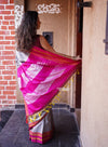 Handloom Cotton Viscose Ilkal Saree with Pure Resham Pallu - Grey with Pink Border - verymuchindian.com