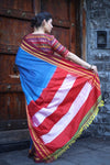 Handloom Cotton Viscose Ilkal Saree with Pure Resham Pallu - Royal Blue with Red Border - verymuchindian.com