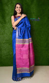Handwoven Raw Silk Dupion Saree - Cobalt blue with Purple Pallu - verymuchindian.com
