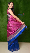 Handwoven Raw Silk Dupion Saree - Cobalt blue with Purple Pallu - verymuchindian.com