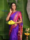 Mayur ~ Authentic Traditional Handloom Pure Silk Paithani Purple and Pink Border with Peacock and Lotus Pallu - verymuchindian.com