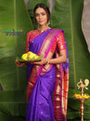 Mayur ~ Authentic Traditional Handloom Pure Silk Paithani Purple and Pink Border with Peacock and Lotus Pallu - verymuchindian.com