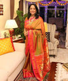 Mayur ~ Authentic Traditional Handloom Yeola Pure Silk Paithani - Dual Tone Green Pink with Pink Border and Traditional Double Pallu - verymuchindian.com