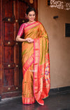 Mayur ~ Authentic Traditional Handloom Yeola Pure Silk Paithani - Dual Tone Green Pink with Pink Border and Traditional Double Pallu - verymuchindian.com
