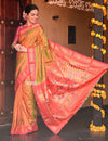 Mayur ~ Authentic Traditional Handloom Yeola Pure Silk Paithani - Dual Tone Green Pink with Pink Border and Traditional Double Pallu - verymuchindian.com