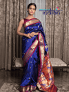 Peacock lotus pallu Pure Silk Handloom Paithani - Royal Blue (Available in small mango buttis) - verymuchindian.com