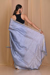 Pehal~ Authentic Grey Silk Linen Saree with Aesthetic Pallu. - verymuchindian.com